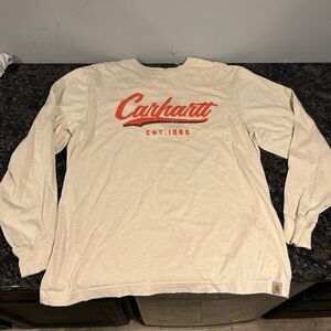 Carhartt Long Sleeve Tshirt Tan Adult Sz Small Small Hole
